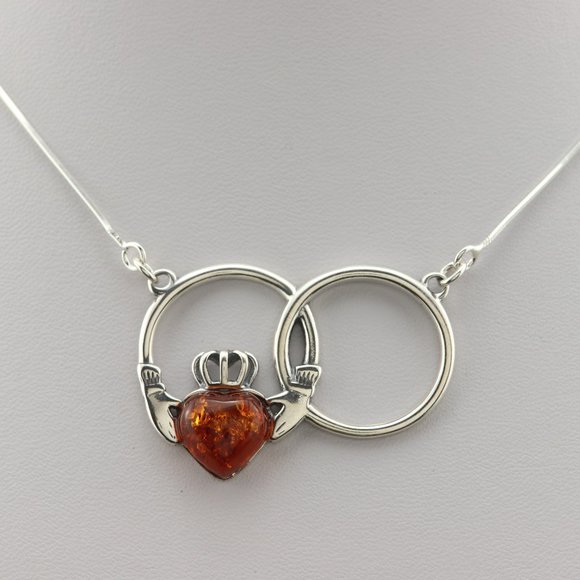 Sterling silver necklace with natural Baltic amber, heart silver necklace - Picture 13 of 16